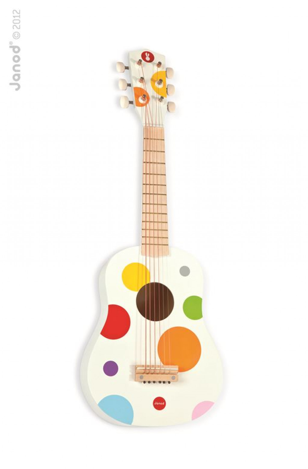 Janod dřevěná první kytara pro děti Confetti s reálnym zvukem 6 strun
