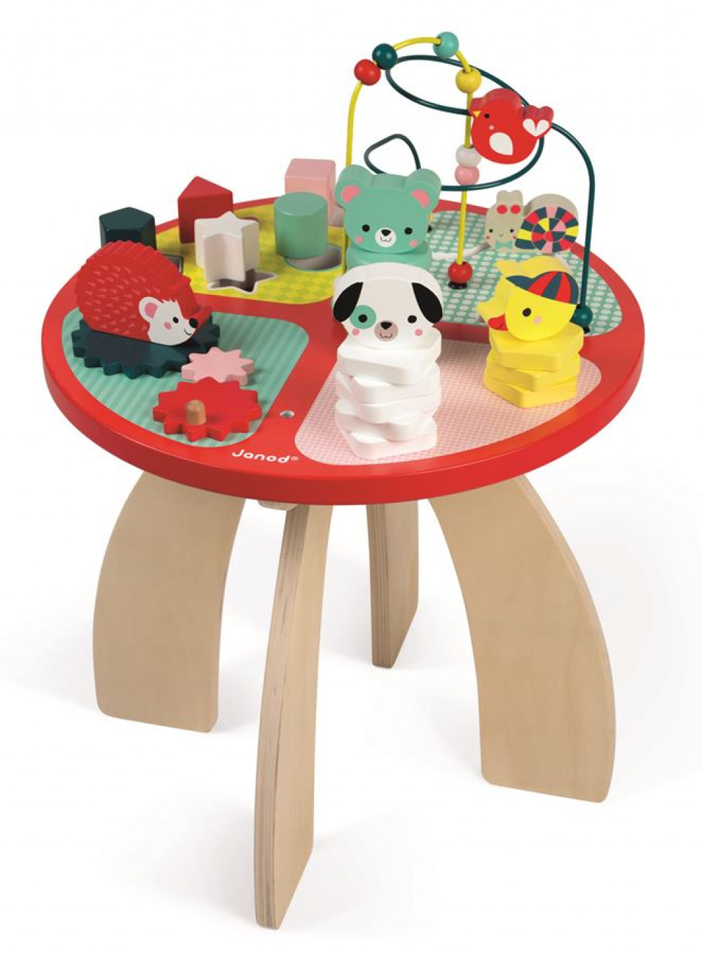 Janod Dřevěný hrací stolek s aktivitami na jemnou motoriku Baby Forest
