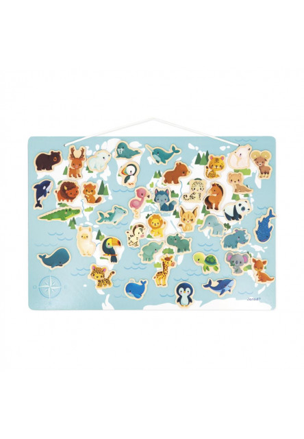 Magnetická hračka pro děti Mapa zvířátka světa 40 ks magnetek Janod