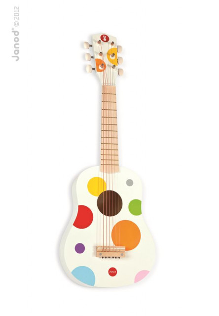 dřevěná první kytara pro děti Confetti s reálnym zvukem 6 strun Janod